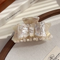 French vintage style acetate bow hair claw clip in ivory white with marble texture - Floral White