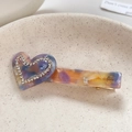 Barrette coeur en acétate avec dégradé violet marbré et bordure en strass brillant - Violet