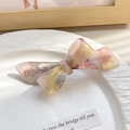 Acetate bow hair clip with pink and yellow marble texture and gold lettering detail - 9.5CM / Metallic Red
