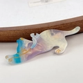Süße Katzen-Haarklammer mit blau-violettem Marmor-Gradient und Goldlinien - 8cm / Phantom Blau-Weiß