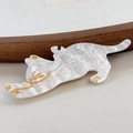 Barrette à cheveux chat en acrylique blanc marbré avec détails dorés élégants - 8cm / Blanc