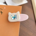 Beige acetate cat hair clip with aurora crystal and pink oval duckbill base - Medium / Pink & White