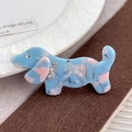 Dackel-Haarclip aus Acetat mit blau-rosa Marmormuster und funkelnden Strasssteinen - 6.5cm / Blau und Violett
