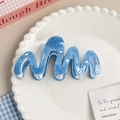 Haarklammer mit blauer Denim-Textur, Wellenform und Schmetterling-Musik-Motiv - Schleife Welle (A945)