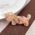 Dackel-Haarklammer aus rosa marmoriertem Acetat mit funkelnden Strasssteinen - 6.5cm / Hellrosa