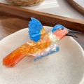 Cute bird hair claw clip in colorful acetate with blue and orange marble textures - Kingfisher Shape / Orange Blue Kingfisher