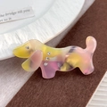 Barrette chien teckel en acétate marbré jaune et violet avec des strass brillants - 6.5cm / Jaune Violet Irisé