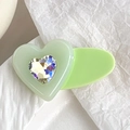 Schicke grüne herzförmige Haarspange mit funkelnden Strasssteinen für Pony und Styling - 4.5CM / Hellgrün
