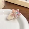 Pink iridescent flower hair clip with star-shaped crystal accent and duckbill clip - 5cm / Metallic Red