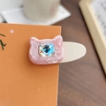 Pink marble cat hair clip with sparkling crystal on a decorative display card - Medium / Metallic Pink