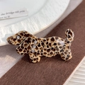 Barrette dax d'aspect écaille de tortue en acétate avec de petits strass brillants - 6.5cm / Imprimé léopard