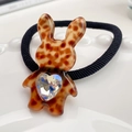 Tortoiseshell rabbit hair tie with sparkling heart crystal on a black elastic band - Leopard Print