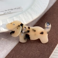 Pince à cheveux teckel en acétate crème avec imprimé léopard et strass brillants - 6.5cm / Écaille Beige