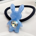 Sky blue acetate rabbit hair tie with heart crystal on black elastic band - Sapphire Blue