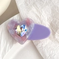 Chic purple marble heart hair clip featuring a sparkling heart-shaped crystal accent - 4.5CM / Metallic Purple