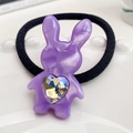 Cute purple acetate rabbit hair tie featuring a sparkling faceted heart-shaped crystal - Jewel Purple