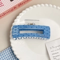 Haarklammer in Denim-Blau mit Meditation-Aufdruck und weißen Ziernähten für Damen - Punktmuster Eckig (A945)