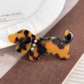 Pince à cheveux teckel français avec motif écaille orange et collier en strass brillant - 6.5cm / Écaille Café