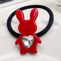 Élastique à cheveux lapin rouge mignon avec cristal de cœur pour filles - Rouge Uni