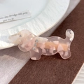 Pince à cheveux teckel en acétate marbré rose avec strass et clip en métal doré robuste - 6.5cm / Rose Marbré