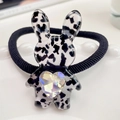 Élastique lapin mignon en acétate avec motif vache et détail de gemme en cœur - Transparent à Pois Noirs