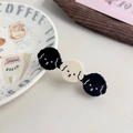 Sweet acetate dog hair clip with three black and white cartoon poodle heads for women - Black Coffee