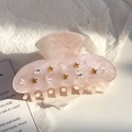 Pinza per capelli in acrilico rosa glitterato con dettagli a luna e stelle dorate - Rosa 9CM