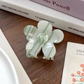 Elegant acetate flower hair claw clip with cream white and green vertical stripes - Light Green 6.8cm