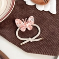 Elegante elastico per capelli a farfalla con motivo marmo rosa e corda a spirale beige - Arancione Crema