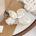 Elegant white acetate flower hair claw with sparkling diamond rhinestones decoration - Porcelain White 9.5CM