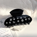 Pinza per capelli in acrilico nero lucido con decorazioni di luna e stelle d'argento - Nero 9CM