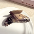 Large acetate hair claw with brown marble texture and pink rhinestone floral patterns - Purple Gold Semicircle