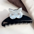 Elegante pinza para el pelo de gato negro con acabado nácar y brillantes ojos de cristal - Blanco