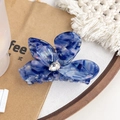 Blue marble acetic acid flower hair claw clip with crystal diamond centerpiece - Colorful Blue 9.5CM