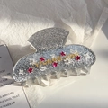 Elegante molletta per capelli con glitter argento e ciondoli a stella e luna - Argento Lucido 9CM