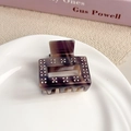 Square acetate hair claw with purple marble texture and crystal flower decorations - Purple Gold Small Square