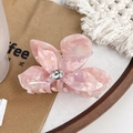 Pink marble texture acetate flower hair claw clip with teardrop crystal accent - Floral Pink