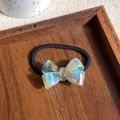Black high-elastic hair tie with iridescent acetate bow featuring handmade engraving - Colorful Blue Green 4.5CM