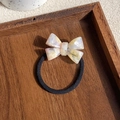 Pearlescent cream acetate bow hair tie with France Handmade gold lettering detail - Colorful Yellow Pink 4.5CM