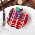 Cute apple shaped hair claw with red plaid pattern and bow detail for autumn styling - One Apple (Claw Clip)
