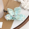 Elegant water blue marble acetate flower hair claw clip with teardrop diamond detail - Floral Cyan 9.5CM