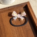 Pink marbled acetate bow hair tie with high elastic band and France Handmade detail - Colorful Pink Yellow 6CM
