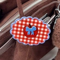 Vintage red plaid hair claw with apple motif and blue houndstooth bow detail - Plaid Apple With Bow (Hair Clip)