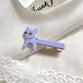 Lavender acetate cat hair clip with rhinestone eyes and gold metal duckbill clip for women - Purple