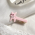 Pink acetate cat hair clip with sparkling rhinestones and a metal duckbill clamp - Pink