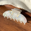 Elegante pinza per capelli a fiocco di neve bianca con finitura perlata e strass colorati - Bianco