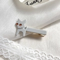 Chic grey acetate cat hair clip with orange rhinestone eyes and sparkling collar detail - Light Gray