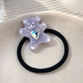 Purple bear charm hair tie with heart-shaped gemstone on black elastic band - Purple