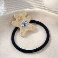 Cute Korean style hair tie featuring a beige acetate bear with a heart crystal - Yellow