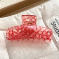 Medium size leopard print hair claw clip in red and white resin honeycomb pattern - 8.5cm / Bubble Red
